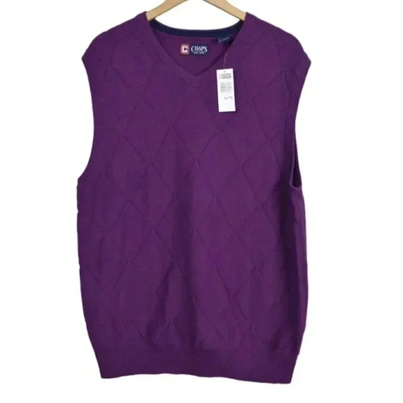 NWT  Chaps Sweater Vest Purple Argyle Knit Golf Preppy Size XL - Picture 1 of 7